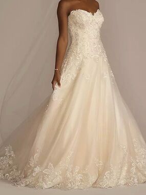 Strapless Lace Applique A-Line Wedding Dress in Ivory